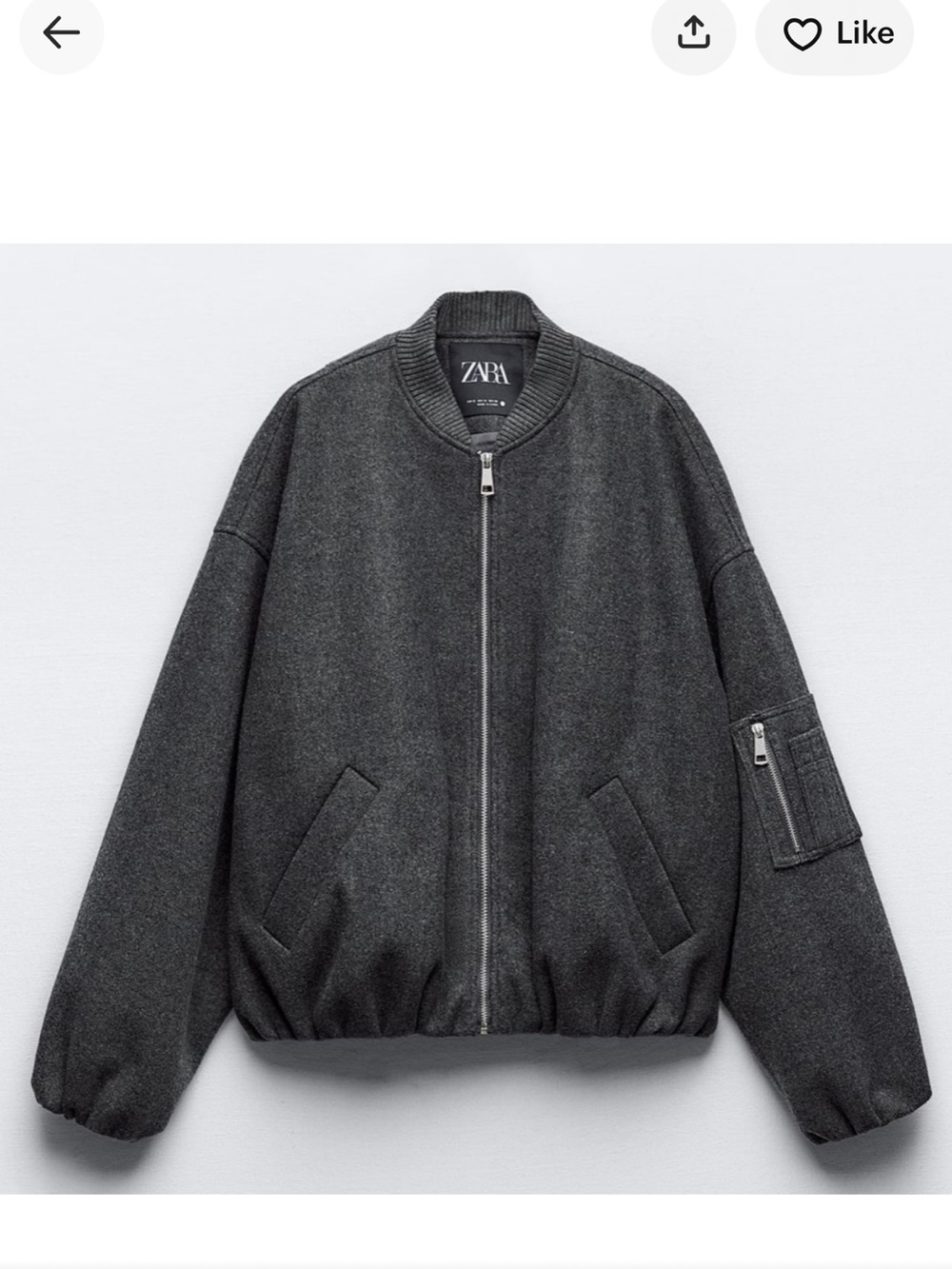 Zara Dark Gray Wool-Blend Bomber Jacket